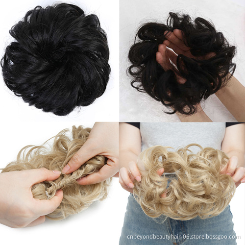 bun extension chignon hair hair bun hair synthetic Wrap On Bun Ponytails Curly Scrunchy chignon for women